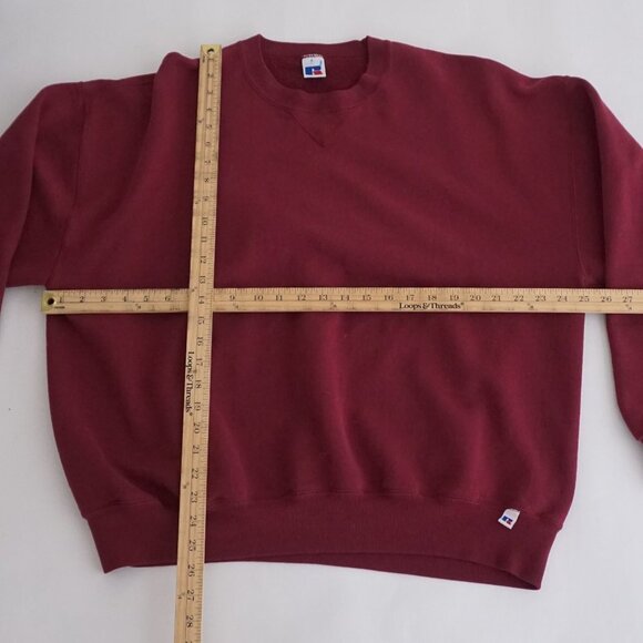 Vintage '90S Russell Athletic Maroon Blank Cotton Crewneck Sweater 2XL - Picture 3 of 8